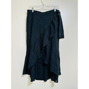 A.L.C. Charmaine BOHO Black Wrap Lined Ruffled Side Tie Midi Skirt, Size 8